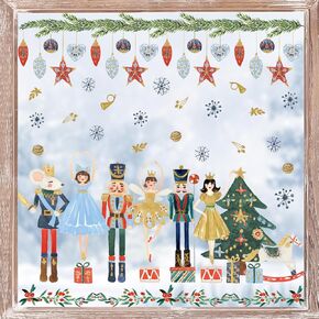 72Pcs Nutcracker Window Cling Stickers Christmas Watercolor Nutcracker Double-Sided Reusable Window Decals for Xmas Winter Party Home Office Classroom Decor, 4 Sheets