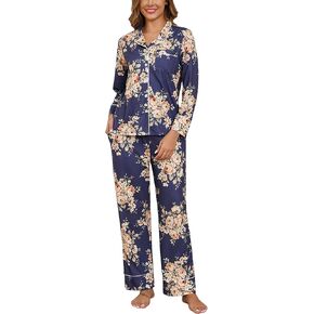 Marvmys Womens Cotton Pajamas Set Long Sleeve Sleepwear Soft Button Down Loungewear Pjs Set