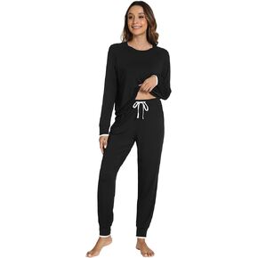 WiWi Pajamas set for Women-Viscose from Bamboo Long Sleeve Pajama Sets Crew Neck Pj with Joggers Comfy Loungewear S-XXL