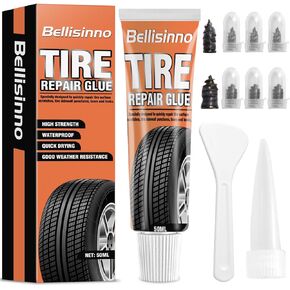 Tire Repair Glue 50ml, Black Tire Glue Sidewall Repair, Rubber Cement Tire Repair, Two Sizes Tire Repair Nail, Sidewall Tire Repair Kit for Car, Motorcycle, Bike, Off-Road, Truck, Tractor