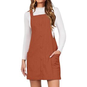 IDEALSANXUN Womens Button Down Corduroy Overall Dress with Pockets
