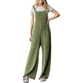 Dokotoo Women's Casual Jumpsuits Ribbed Front Pocket Loose Overalls One Piece Sleeveless Wide Leg Long Pant Rompers in Saudi Arabia