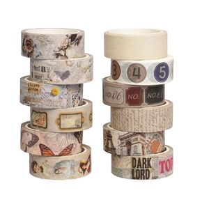 Washi Tape Set of 12 Rolls of 15 mm Wide Washy Tape Decorative Tape for Journaling, Scrapbooking, Crafts, Bullet Journals, Planners, DIY Decor & Craft Supplies for Adults & Kids