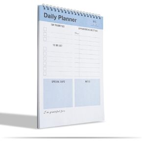 Daily Planner, To Do List Notepad, Spiral Notebook, Undated-52 Sheets-6.5" x 9.8" Checklist, Notebooks for Work, Personal Organizer Notepad, Daily Task Notebook (Blue)