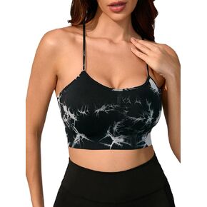 Women's Sports Bras Gym Yoga Crop Bra Seamless Tie-dye Strappy Racerback Spaghetti Strap Bras with Removable Pads