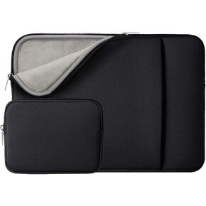 RAINYEAR Laptop Sleeve Case Compatible with 13.3 Inch Notebook Computer Chromebook 14" MacBook Pro/Max M1 M2 M3 M4 Cover Soft Bag with Front Pocket & Accessories Pouch (Black, Upgraded Version)
