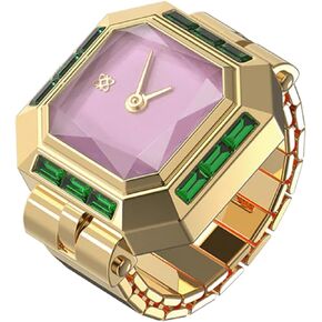 PASCAL Women's Diamond Watch Ring with Two-Hand Analog Display and Stainless Steel Expansion Band