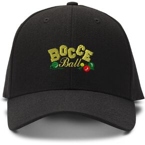 Bocce Ball Embroidered Unisex Adult Hook & Loop Acrylic Adjustable Structured Baseball Hat Cap - Black, One Size