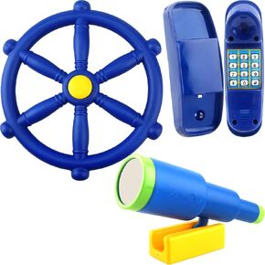 3 Pack Kids Playground Accessories Pirate Ship Steering Wheel Plastic Steering Wheel Swingset Telephone Plastic Telescope for Kids Outdoor Playhouse Treehouse Playset (Red)