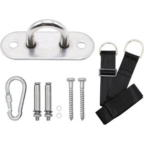 Heavy Duty Swing Hanger with Screws Bolts & Adjustable Tree Swing Strap & Safer Lock Snap Carabiner Included, Full Set for Wooden and Concrete Indoor Outdoor Use