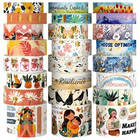 Gold Washi Tape Set 24 Rolls - Mom and Daughter Themed Washi Tape for journaling, Floral Decorative Tape for Scrapbooking, Junk Journal Supplie, DIY Crafts, Christmas Gift
