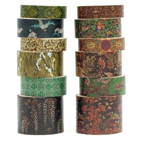 12 لفة من شريط Chinoiserie Washi مجموعة أشرطة لاصقة للفنون الصينية، مجموعات أشرطة لاصقة تزيينية للحديقة الهندسية للحرف اليدوية، والأطفال، وسجل القصاصات، DIY، وتغليف الهدايا (مسكن جبلي هادئ)