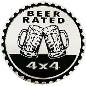 Beer Badge Rated Car Emblem, 4 x 4 Metal Automotive Badge 3D Metal Car Badges Emblems Round Emblem Decals Car Badge Decals Stickers Compatible with Jeep Wrangler Vehicles Trucks SUV