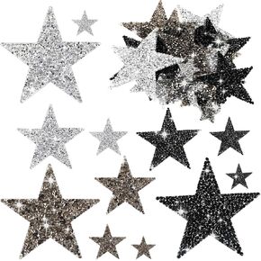Molain 24Pcs Star Iron on Patches, Iron on Star Appliques Rhinestone Sticky Star Iron on Patch Decorative Patches for Clothing Backpack Hat Jeans Repair Decoration (2/4/6/8 cm)