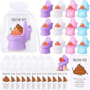 HyDren 12 Sets Funny Positive Poo Gifts Mini Gag Toilet Toys Support Cards with Organza Bags for Christmas Employees Appreciation Gifts Stress Relief Party Favors Emotional Poop Bulk