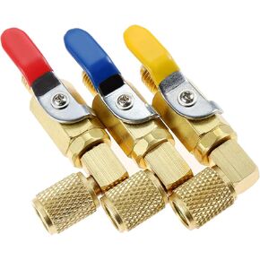 3PCS Air Conditioned Refrigerant Ball Valve 1/4" SAE, Shut Off Switch for 1/4 Inch Male x Female NPT Thread Pipe with 90 Degree Operation Handle, R134A, R410A, R22 and R12 Shut Valve