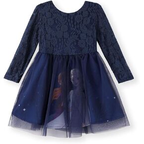 Disney Frozen Elsa Anna Toddler Girl Dress Bowknot Tulle Lace Long-Sleeve Girls Clothes A Line Fall Dresses 2-6 Years
