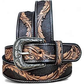DANIEL'S ARTPLANET Western Leather Belt for Men Handmade Full Grain Cowboy Leather Belt 1.5" Wide Engraved Embossed Tooled
