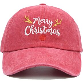 Christmas Hat for Adult with Gift Box, Christmas Baseball Cap, Vintage Washed Embroidered Cotton Santa Hat