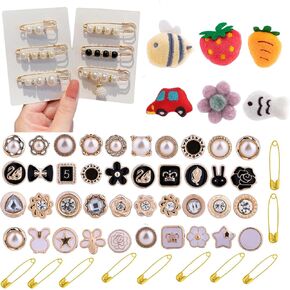 62Pcs Charms for Socks Junk Socks Charms, Plush Safety Pins Sock Charms, Sock Charms Pins, Pearl Rhinestone Brooch Pins for Socks Hat Shoes Scarf Shawl