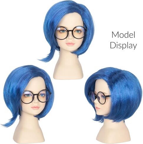 Yan Dream Child Kids Short Blue Wig with Black Glasses Cosplay Wig Party in Saudi Arabia