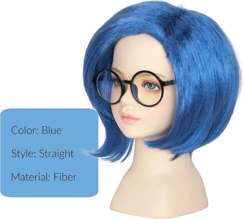 Yan Dream Child Kids Short Blue Wig with Black Glasses Cosplay Wig Party in Saudi Arabia