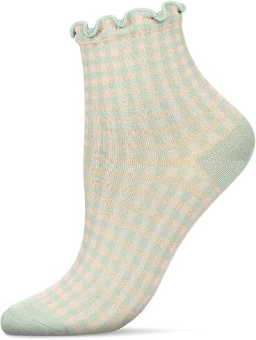 MeMoi Women's Gingham Cotton Blend Ruffle Cuff Anklet Socks in Saudi Arabia