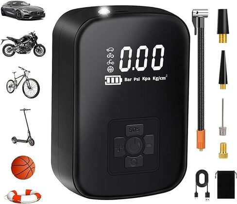 Tire Inflator Air Compressor, 150PSI Portable Rechargeable Pump for Car Tires, Cordless Tire Pump with Digital Pressure Gauge for Car, Bike, Motorcycle, Ball, Hold Memory Setting Function in Saudi Arabia