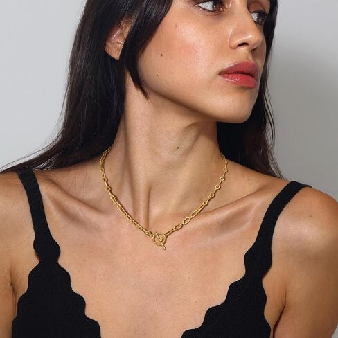 Gold Necklace for Women, 14K Gold Plated Chain Necklace Dainty Choker Necklace for Women Trendy Chunky Pendant Necklaces Layering Toggle T-bar Clasp Link Chain Necklace Jewelry in Saudi Arabia