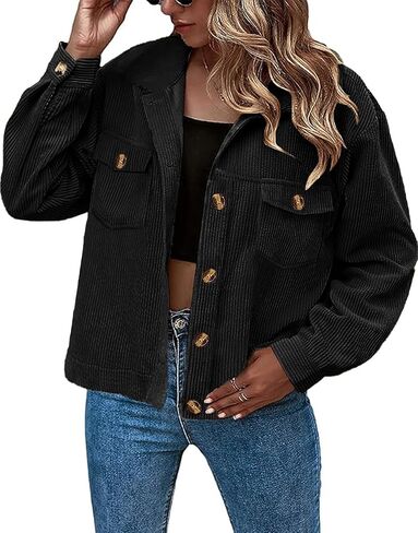 Alaster Queen Women's Corduroy Shacket Lined Jacket Fall Winter Button Down Long Sleeve Cropped Jacket with Pockets in Saudi Arabia