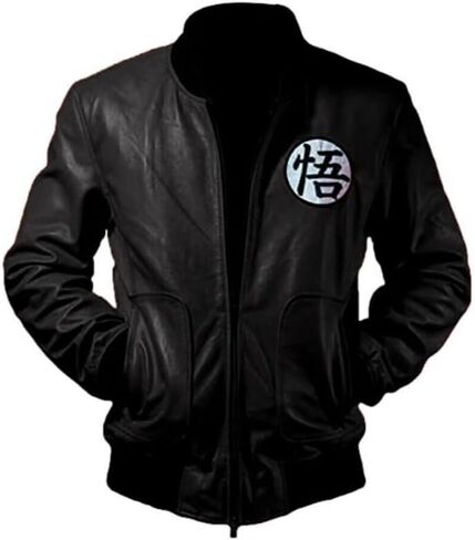 New Men's Black Real Leather Bomber Jacket | Goku Anime Mens Leather Jacket | Real Leather Motorcycle Jacket in Saudi Arabia