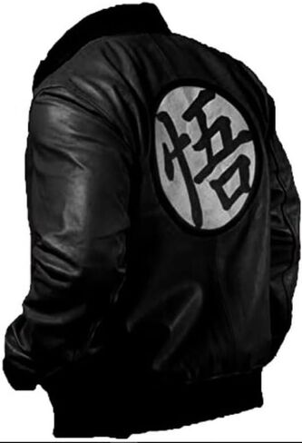 New Men's Black Real Leather Bomber Jacket | Goku Anime Mens Leather Jacket | Real Leather Motorcycle Jacket in Saudi Arabia
