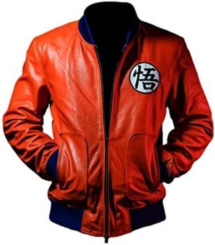 New Men's Black Real Leather Bomber Jacket | Goku Anime Mens Leather Jacket | Real Leather Motorcycle Jacket in Saudi Arabia