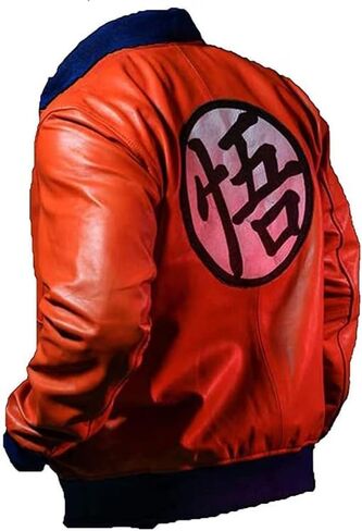 New Men's Black Real Leather Bomber Jacket | Goku Anime Mens Leather Jacket | Real Leather Motorcycle Jacket in Saudi Arabia
