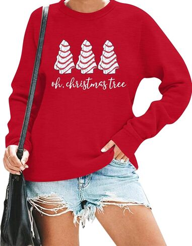 BANGELY Christmas Sweatshirt Women Christmas Tree Cake Graphic Sweater Shirts Xmas Holiday Pullover Cute Long Sleeve Tops in Saudi Arabia