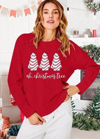 BANGELY Christmas Sweatshirt Women Christmas Tree Cake Graphic Sweater Shirts Xmas Holiday Pullover Cute Long Sleeve Tops in Saudi Arabia