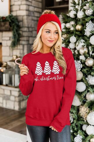 BANGELY Christmas Sweatshirt Women Christmas Tree Cake Graphic Sweater Shirts Xmas Holiday Pullover Cute Long Sleeve Tops in Saudi Arabia