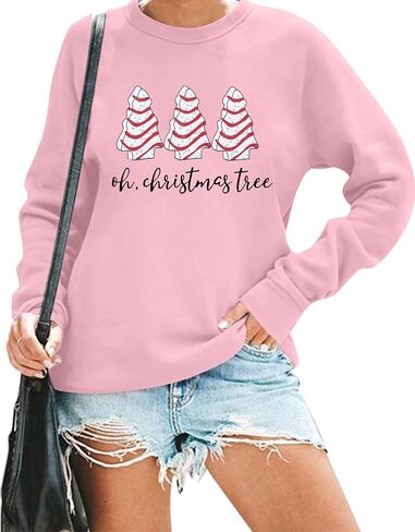 BANGELY Christmas Sweatshirt Women Christmas Tree Cake Graphic Sweater Shirts Xmas Holiday Pullover Cute Long Sleeve Tops in Saudi Arabia
