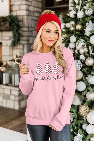 BANGELY Christmas Sweatshirt Women Christmas Tree Cake Graphic Sweater Shirts Xmas Holiday Pullover Cute Long Sleeve Tops in Saudi Arabia