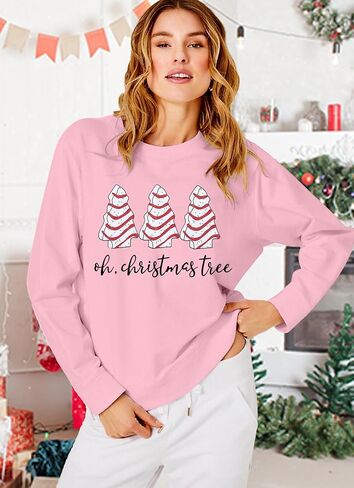 BANGELY Christmas Sweatshirt Women Christmas Tree Cake Graphic Sweater Shirts Xmas Holiday Pullover Cute Long Sleeve Tops in Saudi Arabia