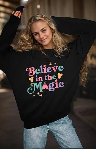 سويت شيرت Magic Kingdom للنساء قميص سحري كبير الحجم لطيف للعطلات تي شيرت بناتي برسومات القلعة وأكمام طويلة in Kuwait
