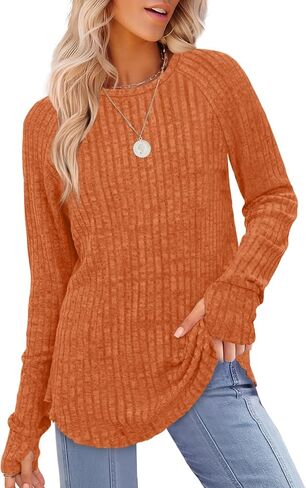 Saloogoe Women's Long Sleeve Top Crewneck Basic Lightweight Fall Shirt with Thumb Hole in Saudi Arabia