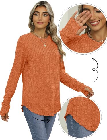 Saloogoe Women's Long Sleeve Top Crewneck Basic Lightweight Fall Shirt with Thumb Hole in Saudi Arabia
