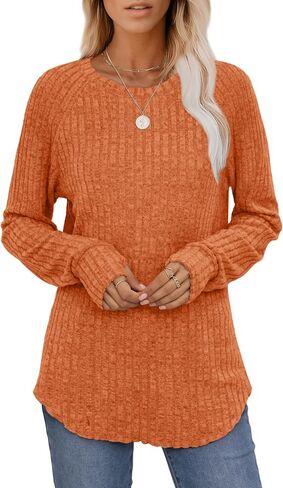 Saloogoe Women's Long Sleeve Top Crewneck Basic Lightweight Fall Shirt with Thumb Hole in Saudi Arabia