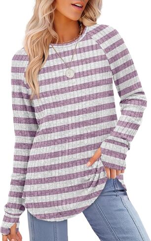 Saloogoe Women's Long Sleeve Top Crewneck Basic Lightweight Fall Shirt with Thumb Hole in Saudi Arabia