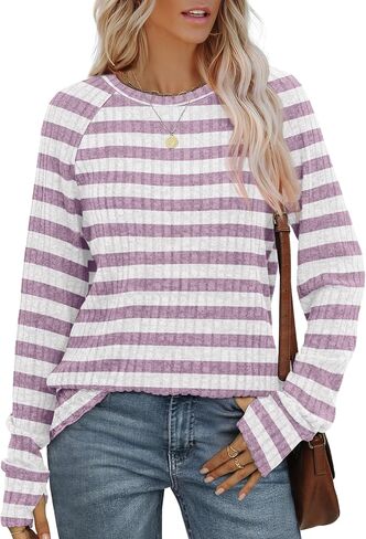 Saloogoe Women's Long Sleeve Top Crewneck Basic Lightweight Fall Shirt with Thumb Hole in Saudi Arabia