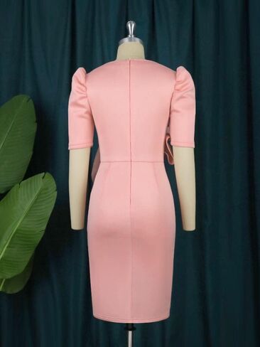 ONTINVA Women V-Neck Flower Short Sleeve Ruffle Formal Party Dress Work Office Cocktail Dresses in Saudi Arabia