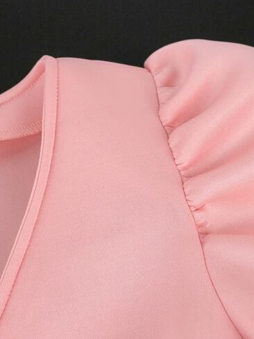 ONTINVA Women V-Neck Flower Short Sleeve Ruffle Formal Party Dress Work Office Cocktail Dresses in Saudi Arabia