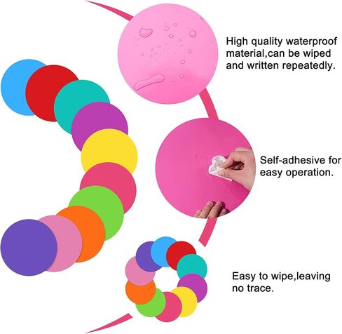WANDIC Dry Erase Circles, 10 Pcs 10 Colors Hexagon Shaped Removable Vinyl Dots Decals Colorful Non-Magnetic Dry Erase Table Spots Markers for School Painting Teaching Blackboard Stickers, 11.6inch in Saudi Arabia