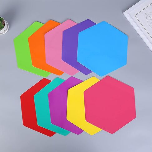WANDIC Dry Erase Circles, 10 Pcs 10 Colors Hexagon Shaped Removable Vinyl Dots Decals Colorful Non-Magnetic Dry Erase Table Spots Markers for School Painting Teaching Blackboard Stickers, 11.6inch in Saudi Arabia